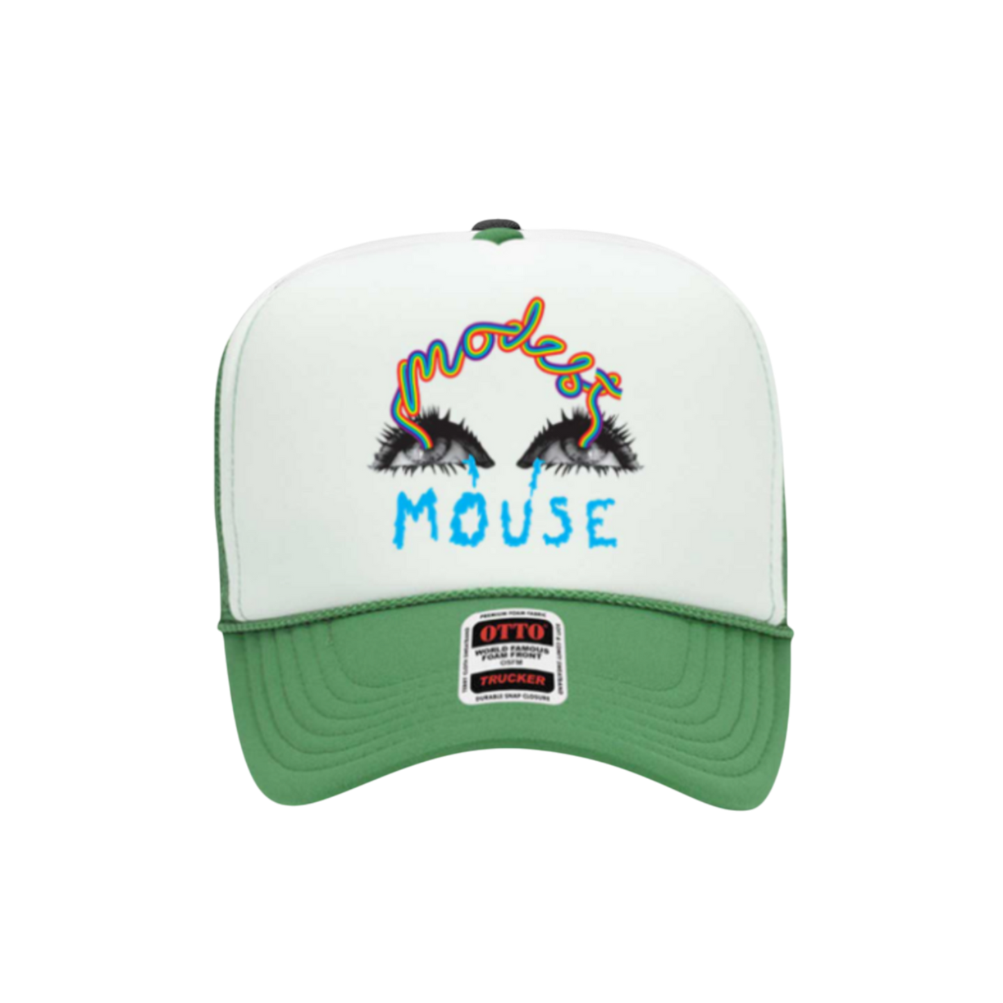 Rainbow Eyes Embroidered Green Foam Trucker